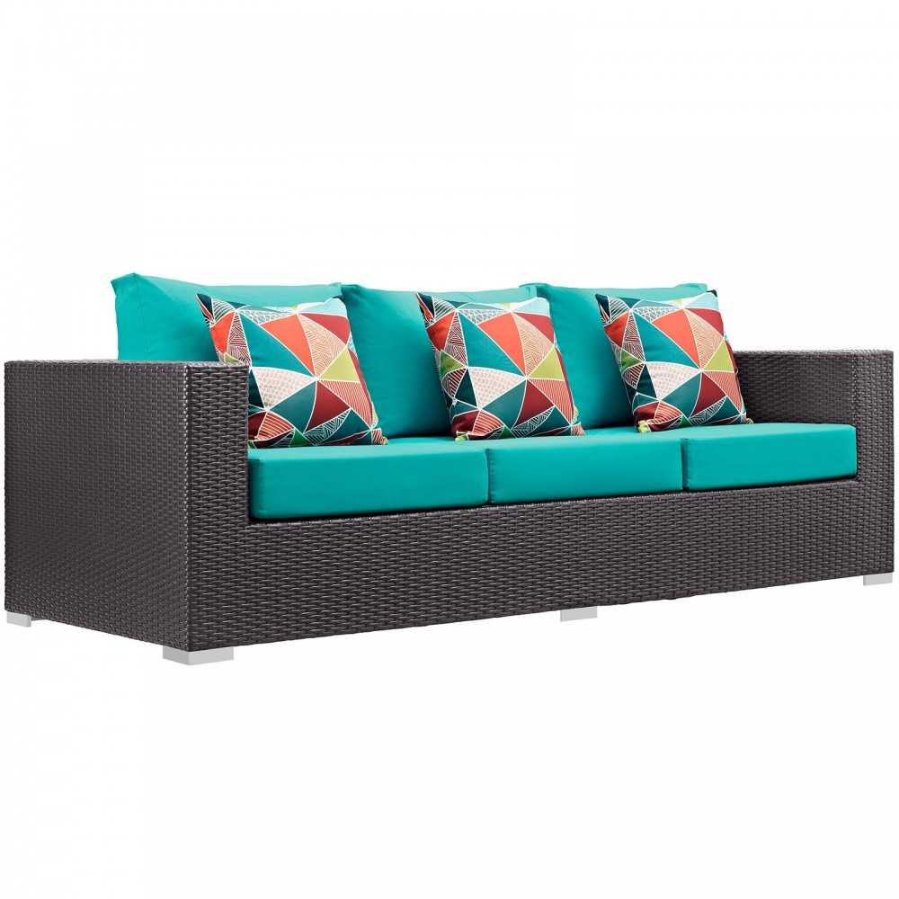 Convene 3 Piece Outdoor Patio Sofa Set, Espresso Turquoise, EEI-2364-EXP-TRQ-SET