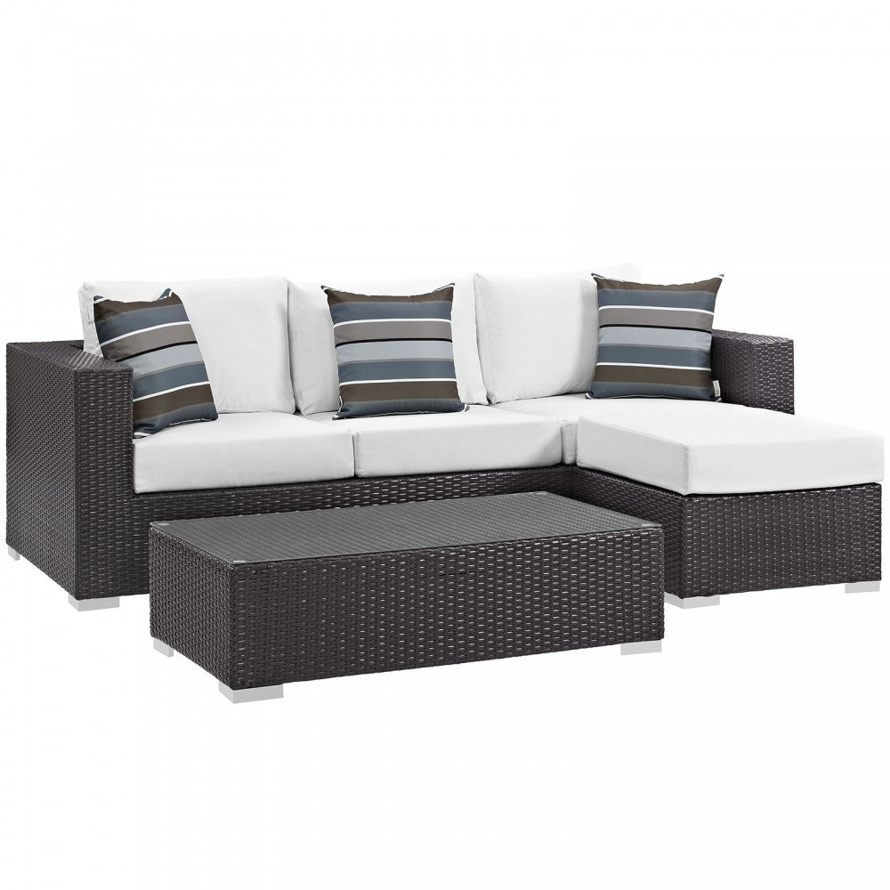 Convene 3 Piece Outdoor Patio Sofa Set, Espresso White, EEI-2364-EXP-WHI-SET