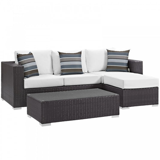 Convene 3 Piece Outdoor Patio Sofa Set, Espresso White, EEI-2364-EXP-WHI-SET