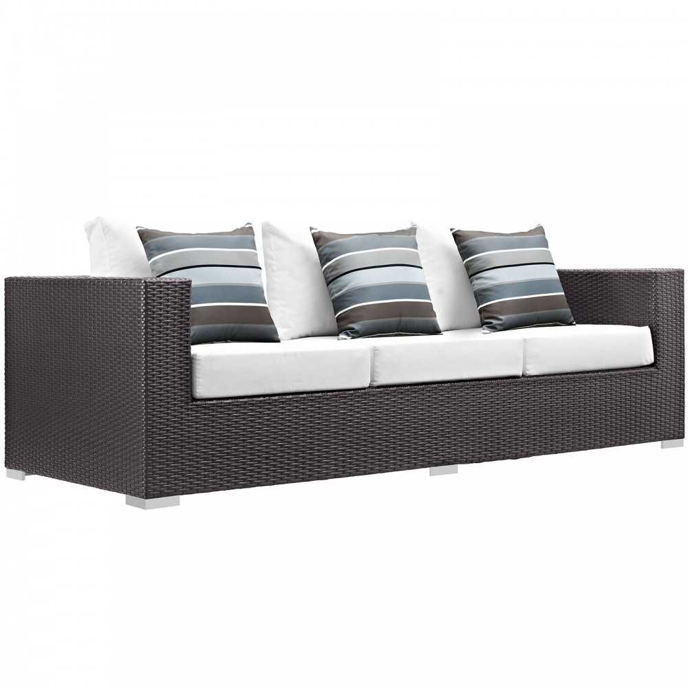 Convene 3 Piece Outdoor Patio Sofa Set, Espresso White, EEI-2364-EXP-WHI-SET