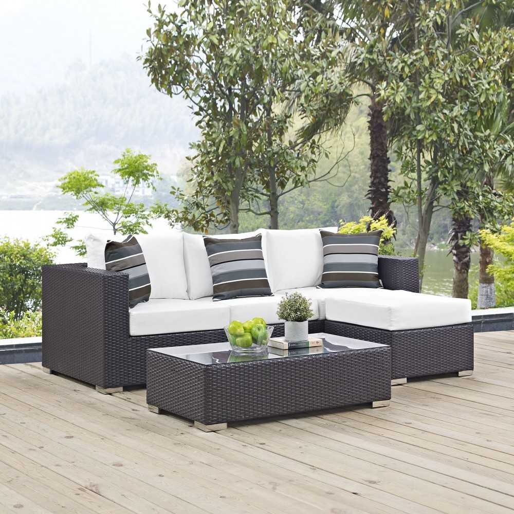 Convene 3 Piece Outdoor Patio Sofa Set, Espresso White, EEI-2364-EXP-WHI-SET
