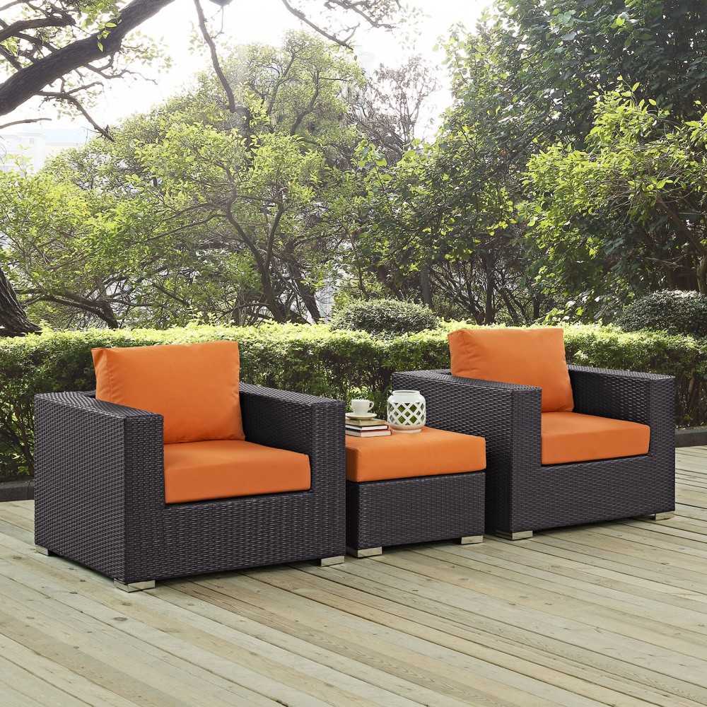 Convene 3 Piece Outdoor Patio Sofa Set, Espresso Orange, EEI-2174-EXP-ORA-SET