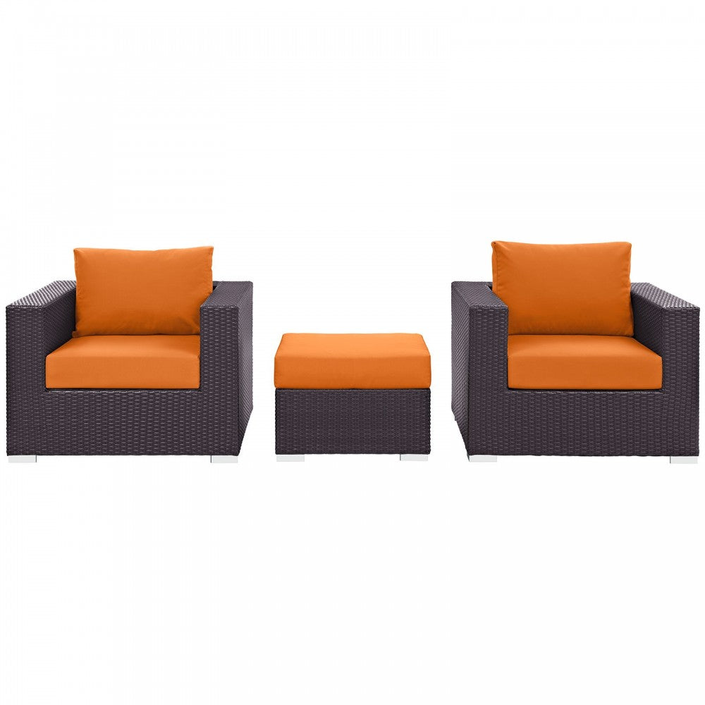 Convene 3 Piece Outdoor Patio Sofa Set, Espresso Orange, EEI-2174-EXP-ORA-SET