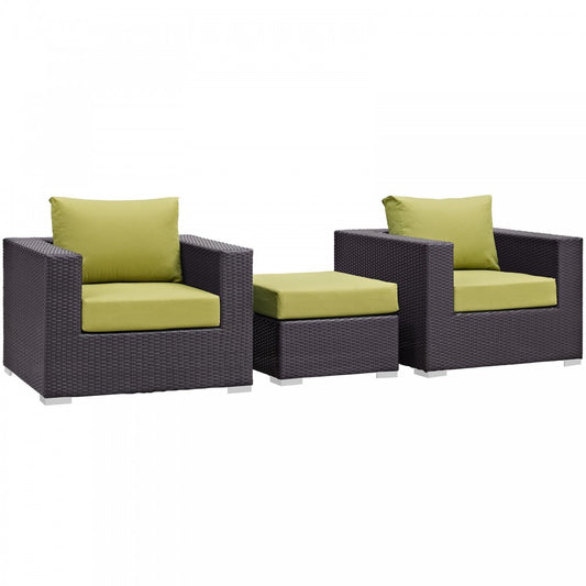 Convene 3 Piece Outdoor Patio Sofa Set, Espresso Peridot, EEI-2174-EXP-PER-SET