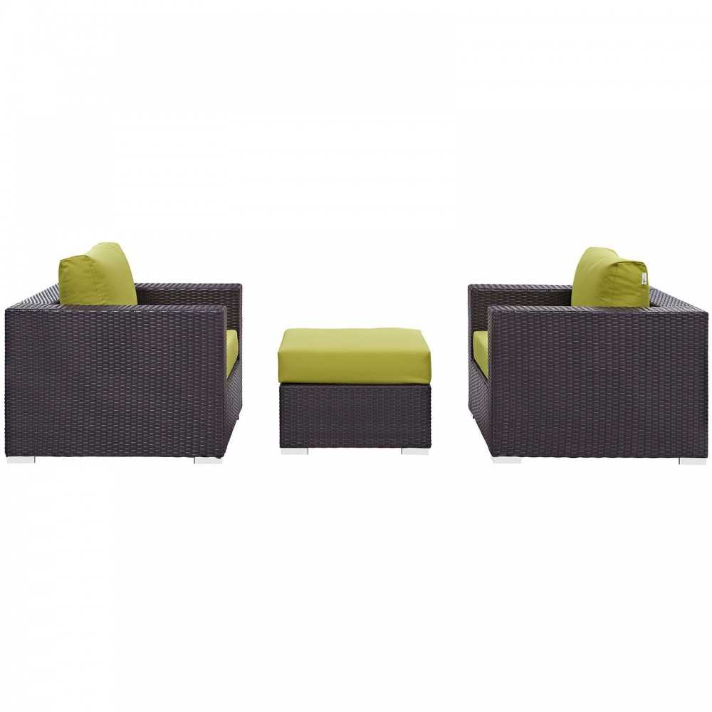Convene 3 Piece Outdoor Patio Sofa Set, Espresso Peridot, EEI-2174-EXP-PER-SET