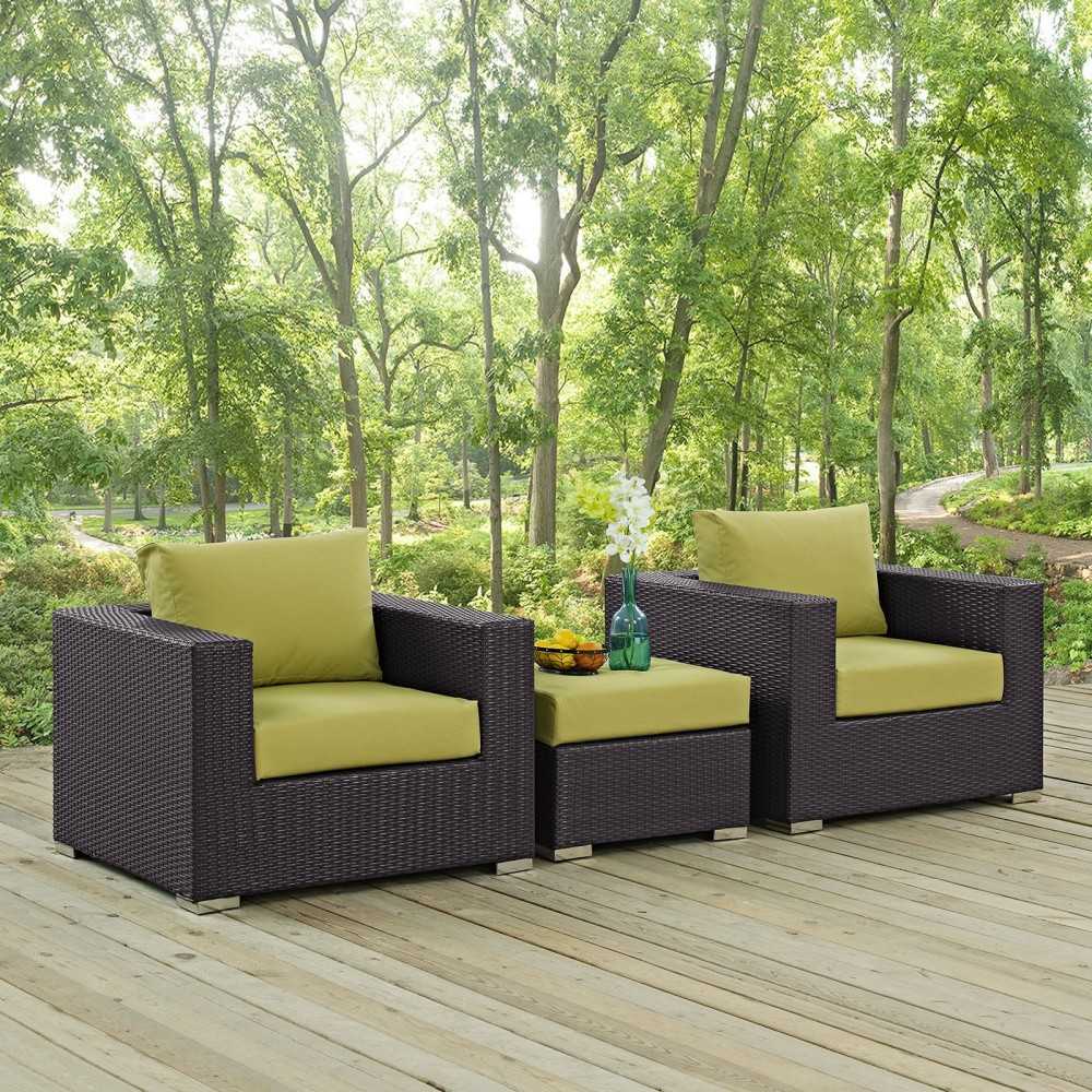 Convene 3 Piece Outdoor Patio Sofa Set, Espresso Peridot, EEI-2174-EXP-PER-SET