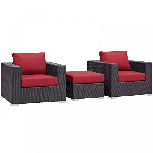 Convene 3 Piece Outdoor Patio Sofa Set, Espresso Red, EEI-2174-EXP-RED-SET