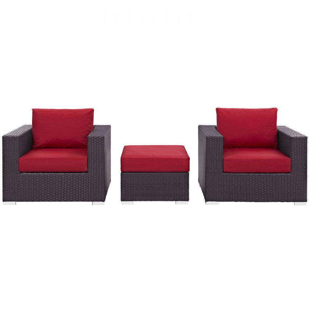 Convene 3 Piece Outdoor Patio Sofa Set, Espresso Red, EEI-2174-EXP-RED-SET