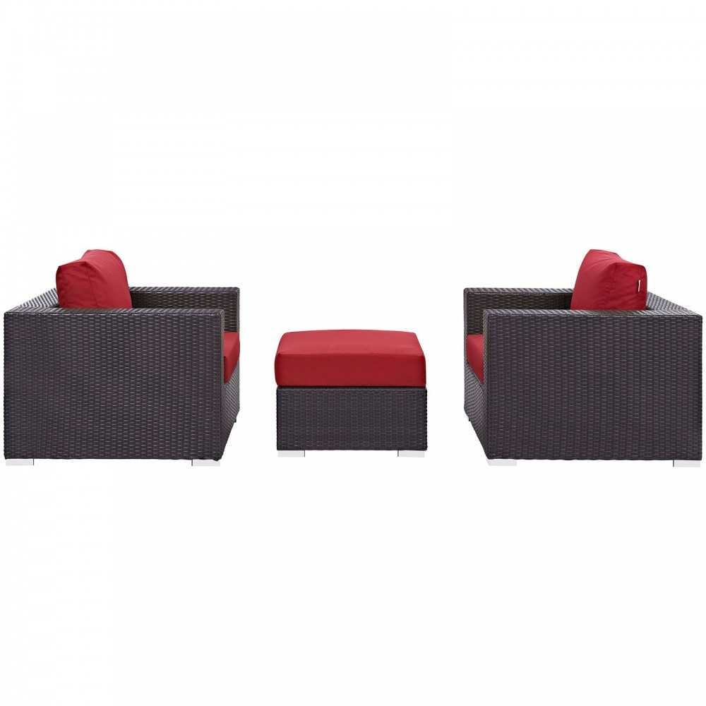 Convene 3 Piece Outdoor Patio Sofa Set, Espresso Red, EEI-2174-EXP-RED-SET