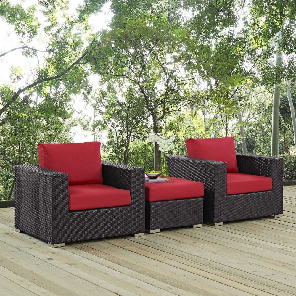 Convene 3 Piece Outdoor Patio Sofa Set, Espresso Red, EEI-2174-EXP-RED-SET