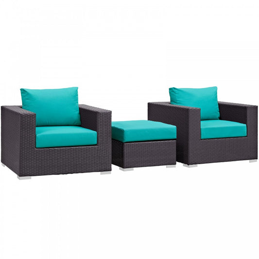 Convene 3 Piece Outdoor Patio Sofa Set, Espresso Turquoise, EEI-2174-EXP-TRQ-SET