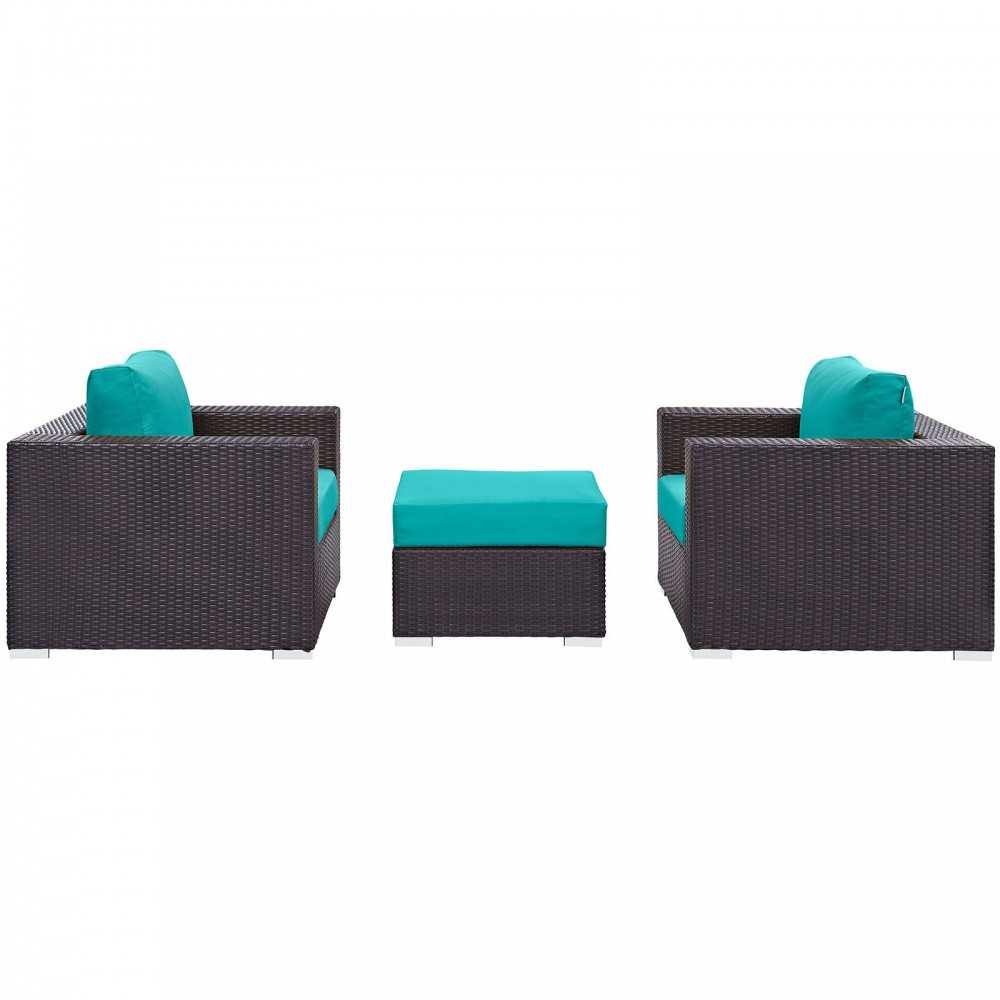 Convene 3 Piece Outdoor Patio Sofa Set, Espresso Turquoise, EEI-2174-EXP-TRQ-SET