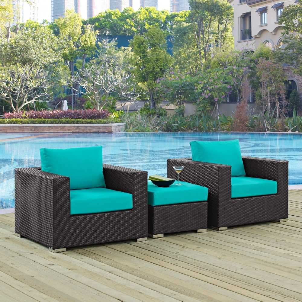 Convene 3 Piece Outdoor Patio Sofa Set, Espresso Turquoise, EEI-2174-EXP-TRQ-SET