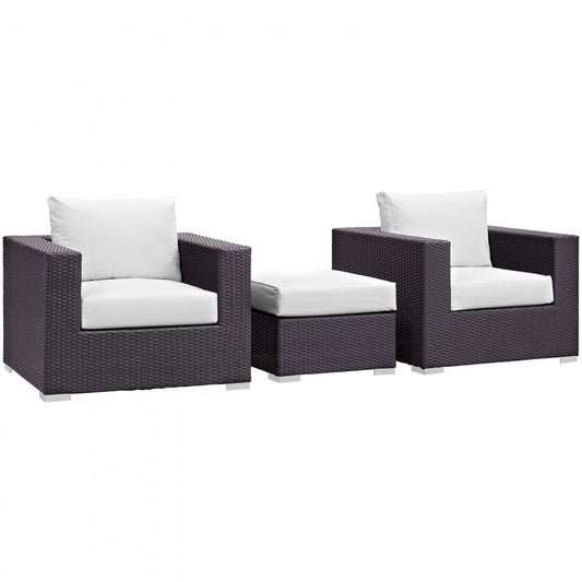 Convene 3 Piece Outdoor Patio Sofa Set, Espresso White, EEI-2174-EXP-WHI-SET