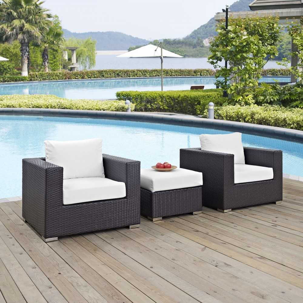 Convene 3 Piece Outdoor Patio Sofa Set, Espresso White, EEI-2174-EXP-WHI-SET