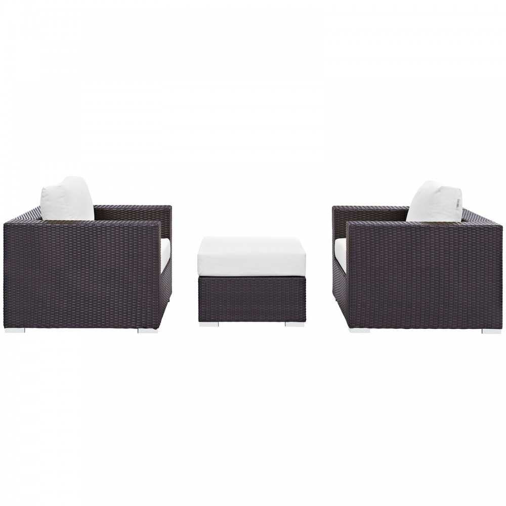 Convene 3 Piece Outdoor Patio Sofa Set, Espresso White, EEI-2174-EXP-WHI-SET