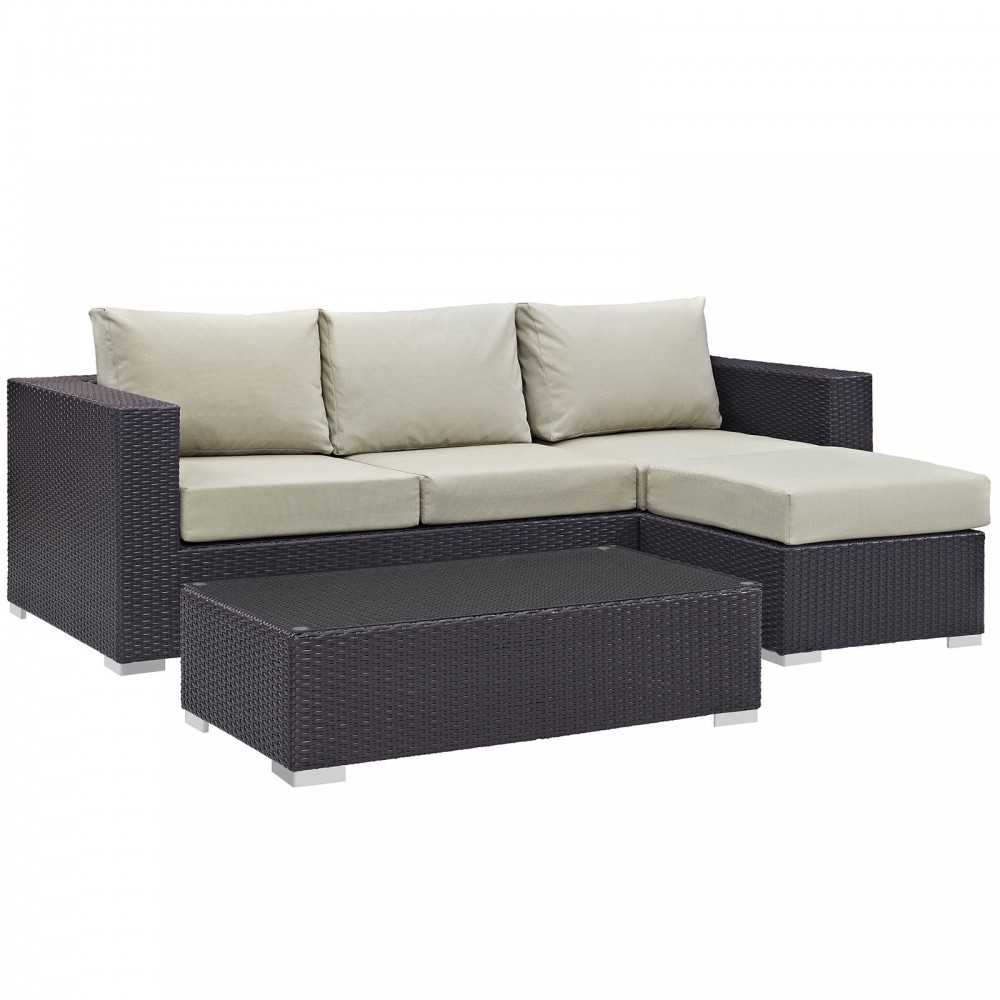 Convene 3 Piece Outdoor Patio Sofa Set, Espresso Beige, EEI-2178-EXP-BEI-SET