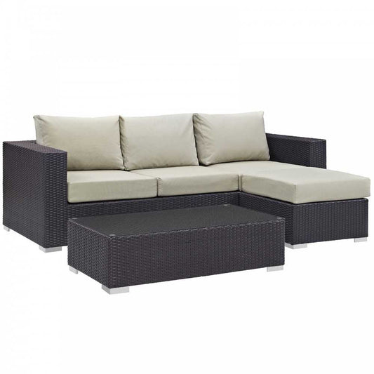 Convene 3 Piece Outdoor Patio Sofa Set, Espresso Beige, EEI-2178-EXP-BEI-SET