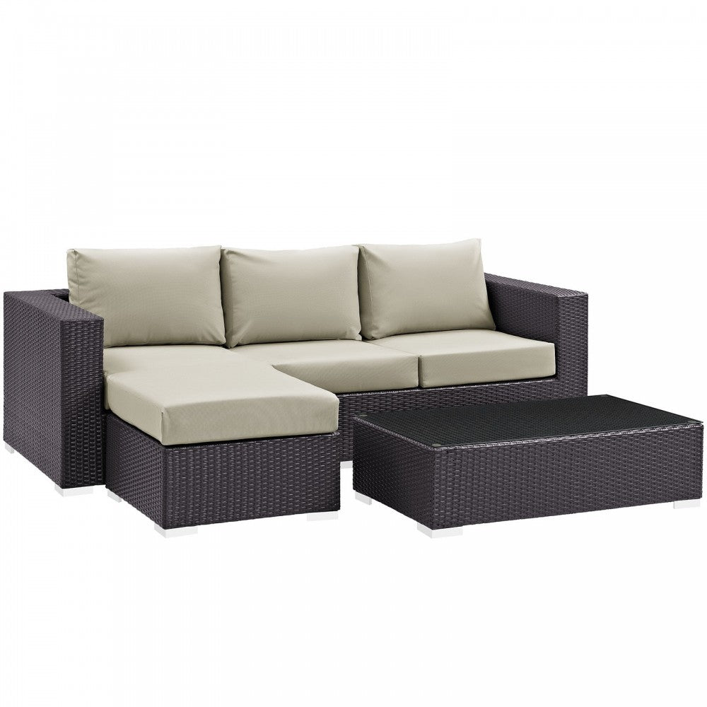 Convene 3 Piece Outdoor Patio Sofa Set, Espresso Beige, EEI-2178-EXP-BEI-SET