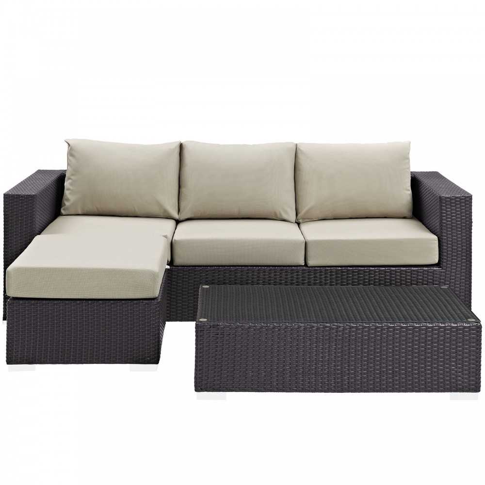 Convene 3 Piece Outdoor Patio Sofa Set, Espresso Beige, EEI-2178-EXP-BEI-SET