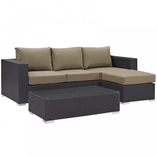 Convene 3 Piece Outdoor Patio Sofa Set, Espresso Mocha, EEI-2178-EXP-MOC-SET