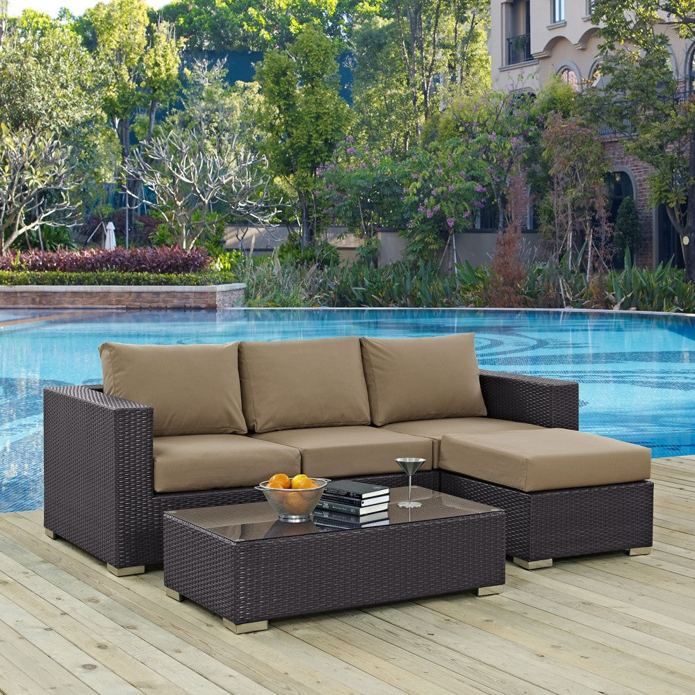Convene 3 Piece Outdoor Patio Sofa Set, Espresso Mocha, EEI-2178-EXP-MOC-SET