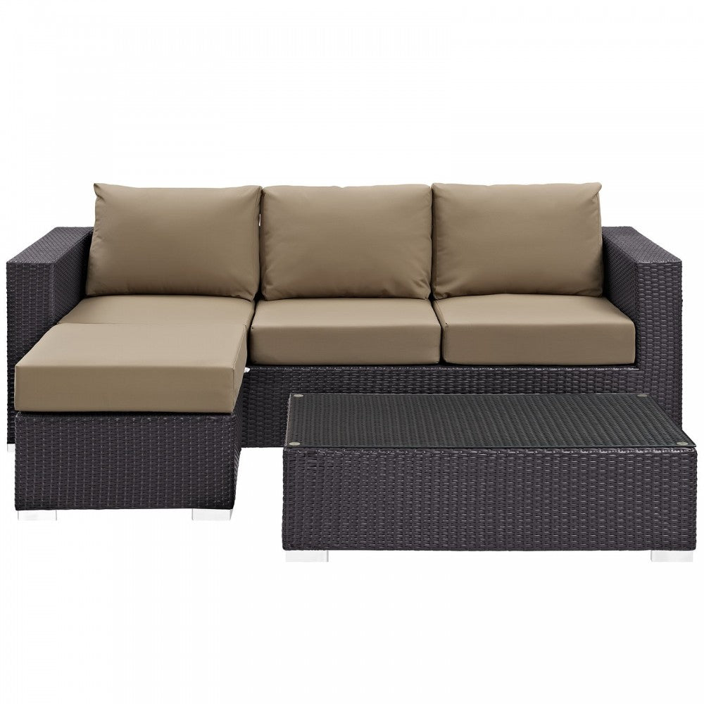 Convene 3 Piece Outdoor Patio Sofa Set, Espresso Mocha, EEI-2178-EXP-MOC-SET