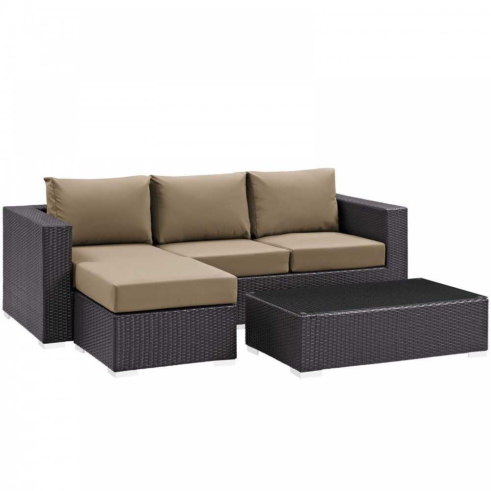 Convene 3 Piece Outdoor Patio Sofa Set, Espresso Mocha, EEI-2178-EXP-MOC-SET