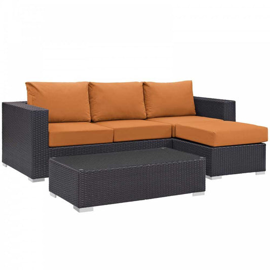 Convene 3 Piece Outdoor Patio Sofa Set, Espresso Orange, EEI-2178-EXP-ORA-SET