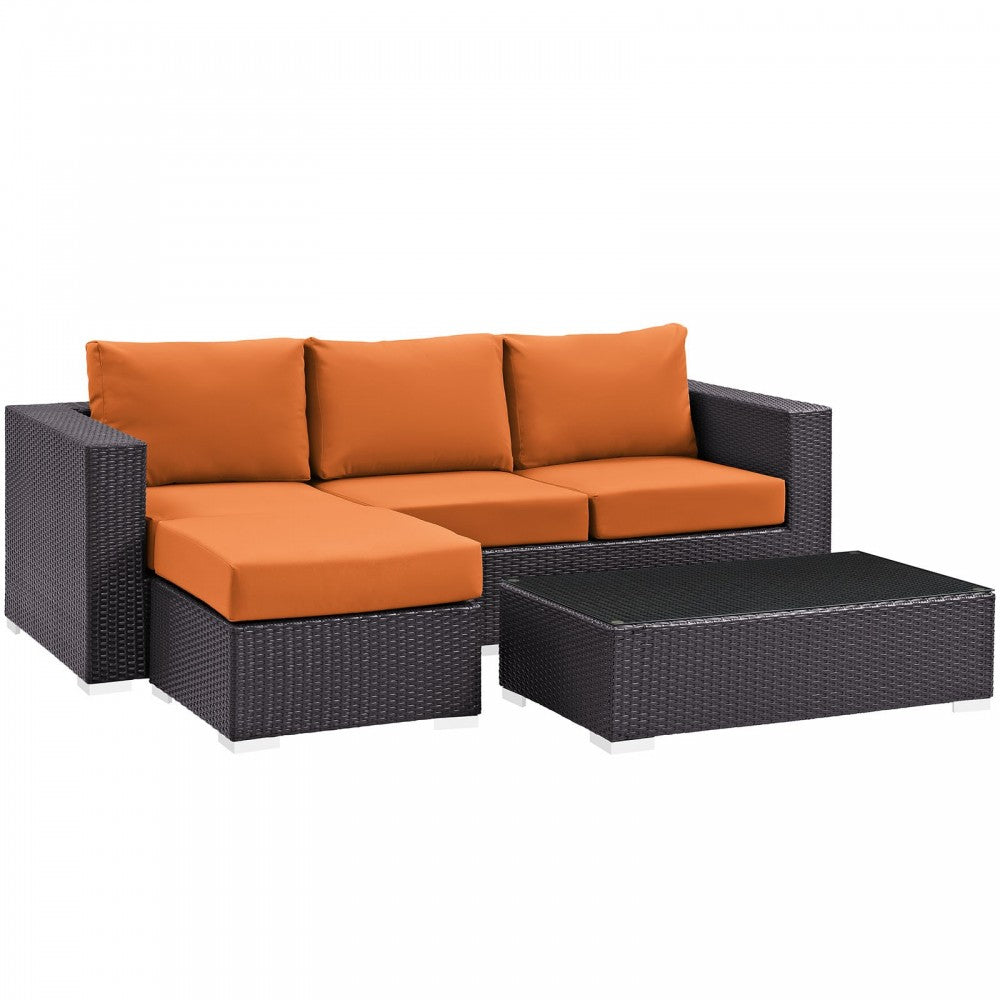Convene 3 Piece Outdoor Patio Sofa Set, Espresso Orange, EEI-2178-EXP-ORA-SET