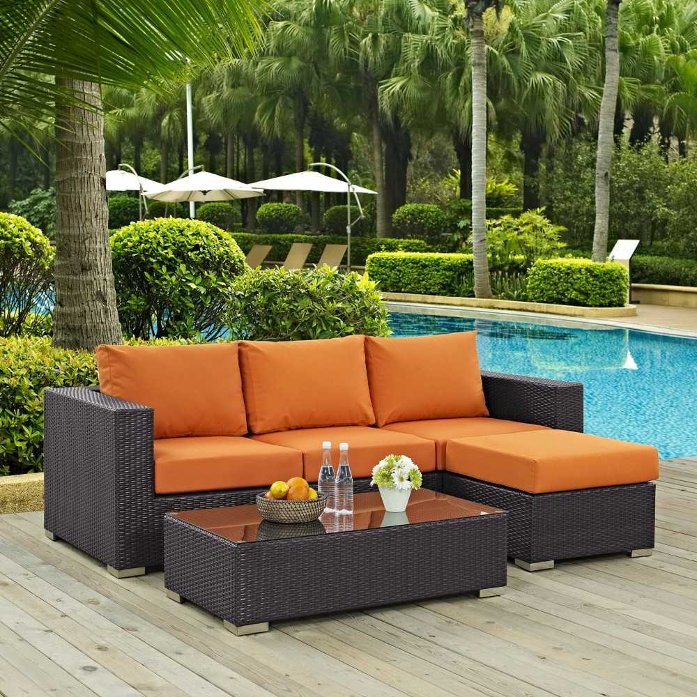 Convene 3 Piece Outdoor Patio Sofa Set, Espresso Orange, EEI-2178-EXP-ORA-SET
