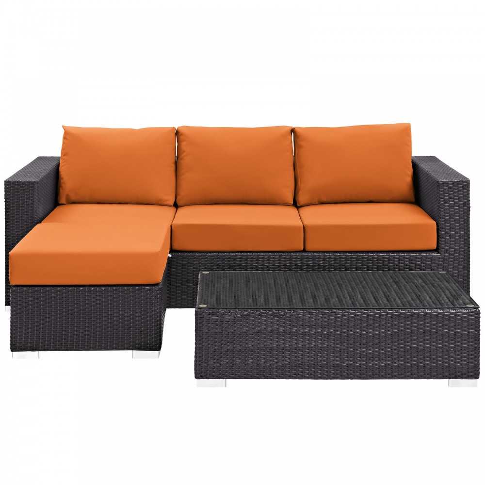 Convene 3 Piece Outdoor Patio Sofa Set, Espresso Orange, EEI-2178-EXP-ORA-SET