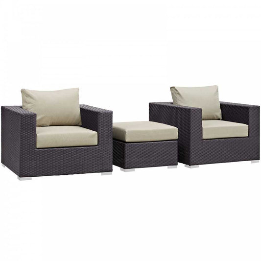 Convene 3 Piece Outdoor Patio Sofa Set, Espresso Beige, EEI-2174-EXP-BEI-SET