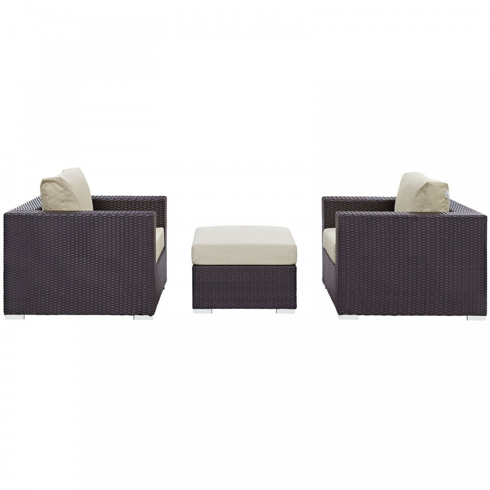 Convene 3 Piece Outdoor Patio Sofa Set, Espresso Beige, EEI-2174-EXP-BEI-SET