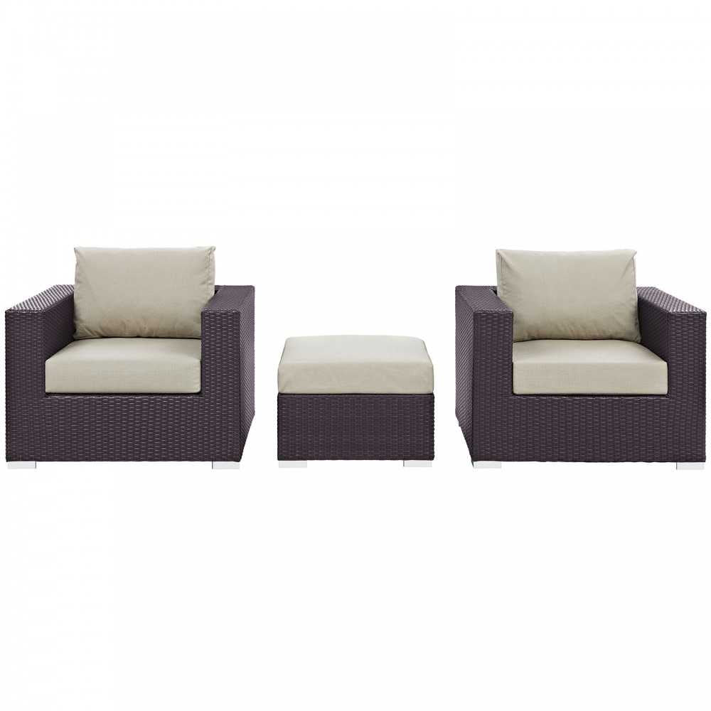 Convene 3 Piece Outdoor Patio Sofa Set, Espresso Beige, EEI-2174-EXP-BEI-SET