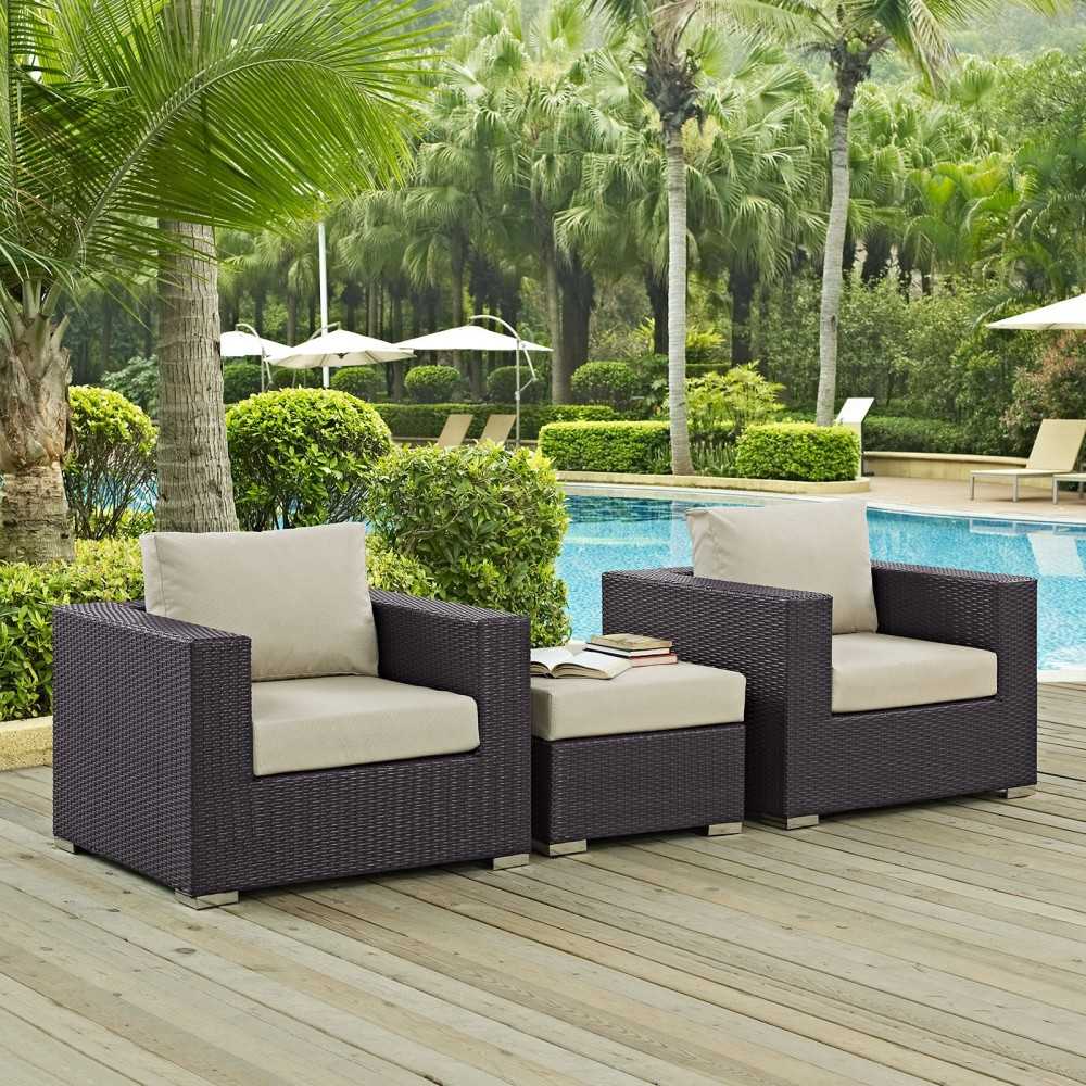 Convene 3 Piece Outdoor Patio Sofa Set, Espresso Beige, EEI-2174-EXP-BEI-SET