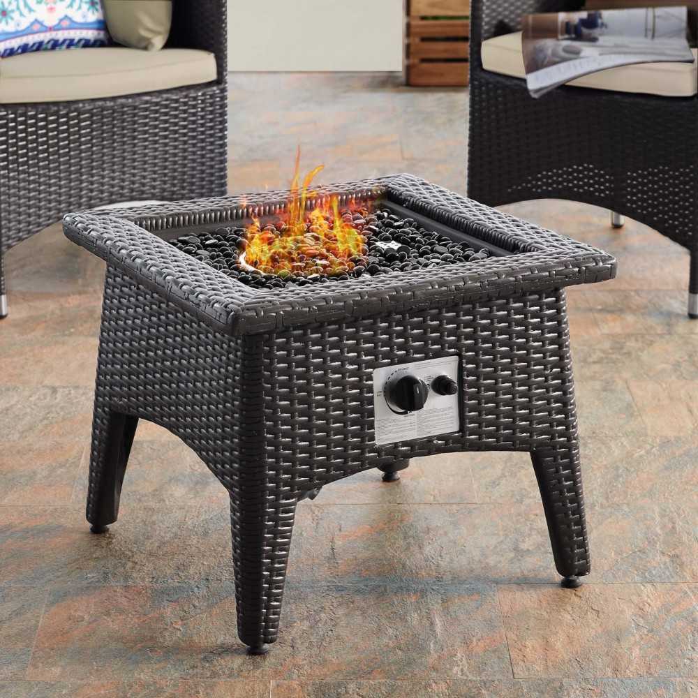 Convene 3 Piece Set Outdoor Patio with Fire Pit, Espresso Beige, EEI-3729-EXP-BEI-SET