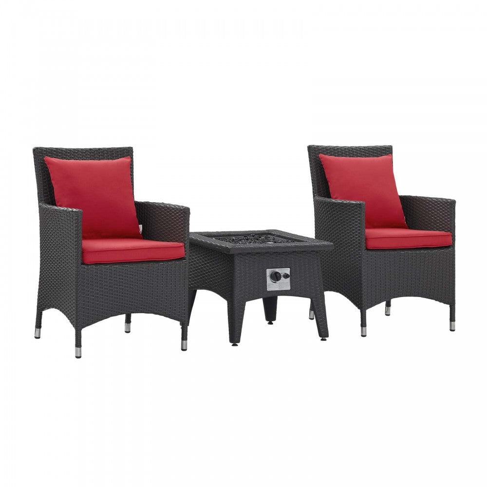 Convene 3 Piece Set Outdoor Patio with Fire Pit, Espresso Red, EEI-3729-EXP-RED-SET