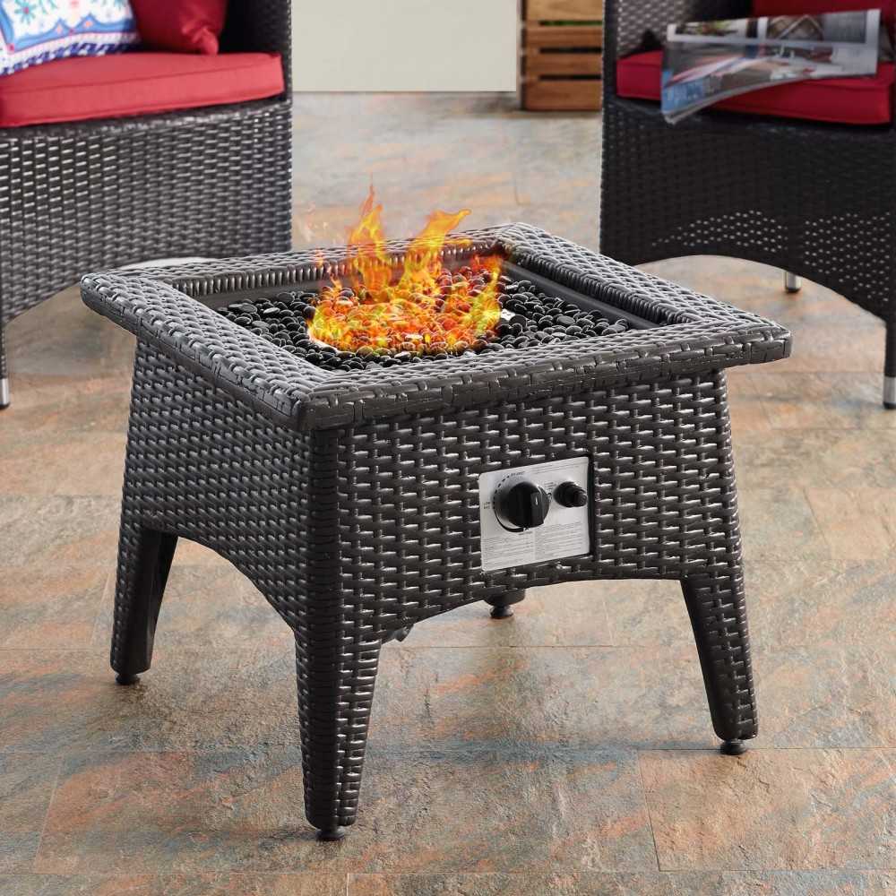 Convene 3 Piece Set Outdoor Patio with Fire Pit, Espresso Red, EEI-3729-EXP-RED-SET