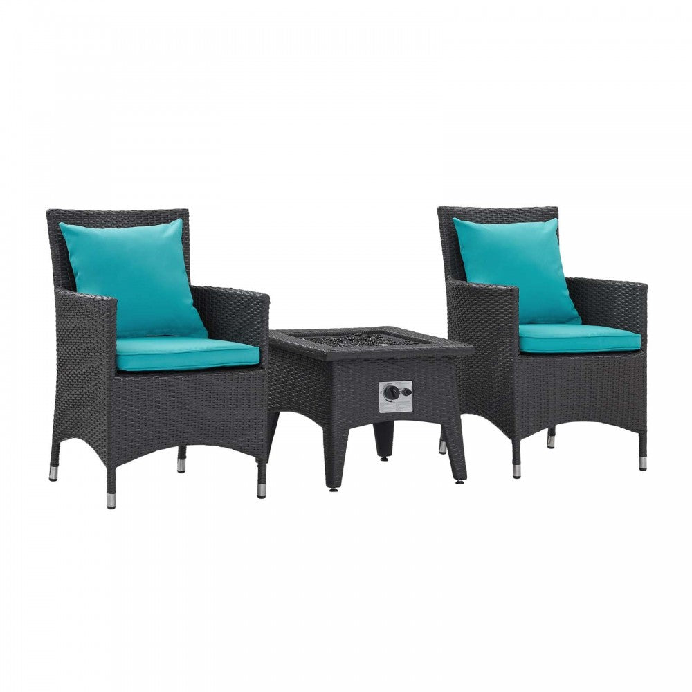 Convene 3 Piece Set Outdoor Patio with Fire Pit, Espresso Turquoise, EEI-3729-EXP-TRQ-SET