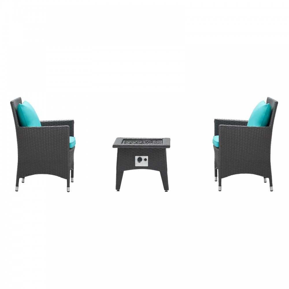 Convene 3 Piece Set Outdoor Patio with Fire Pit, Espresso Turquoise, EEI-3729-EXP-TRQ-SET