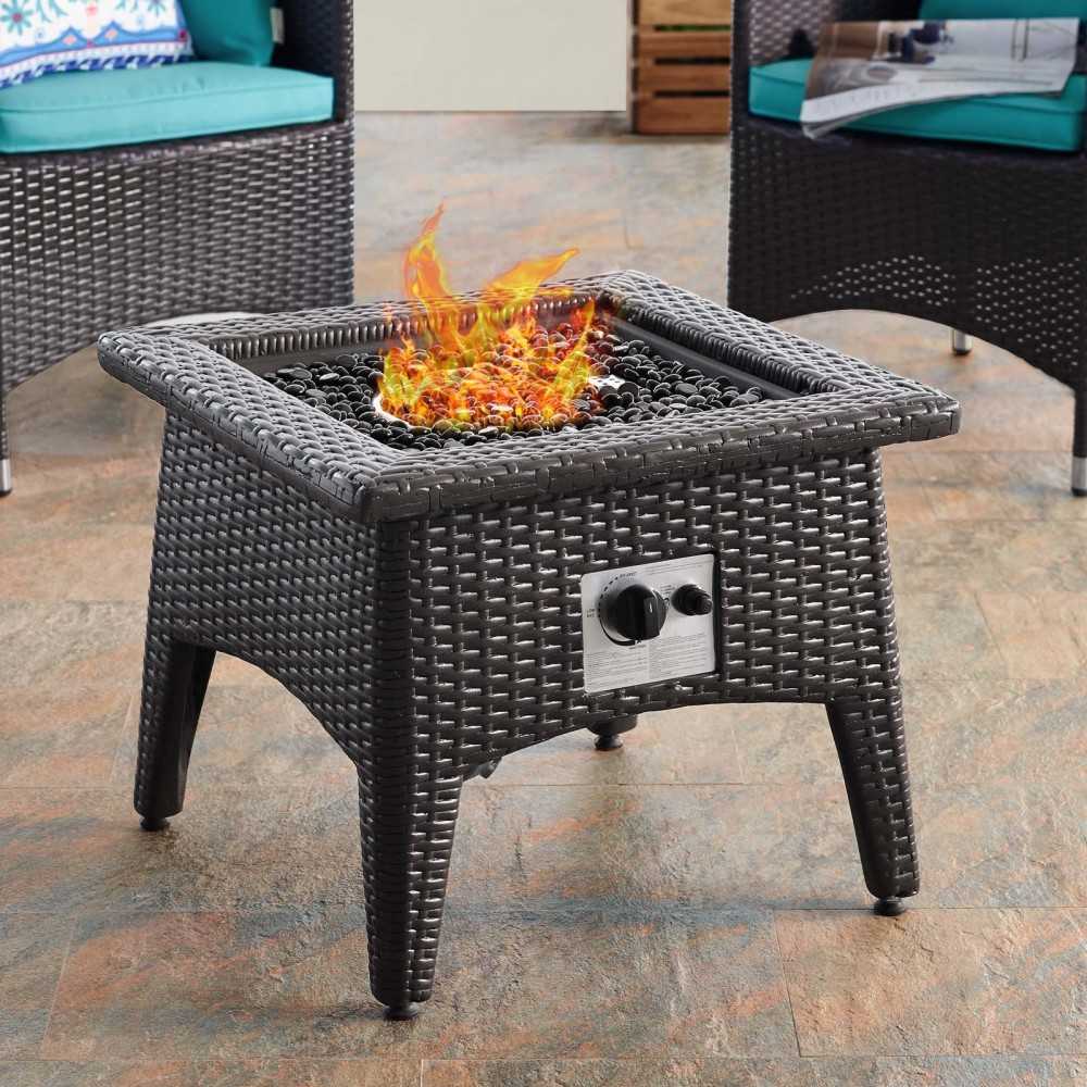 Convene 3 Piece Set Outdoor Patio with Fire Pit, Espresso Turquoise, EEI-3729-EXP-TRQ-SET