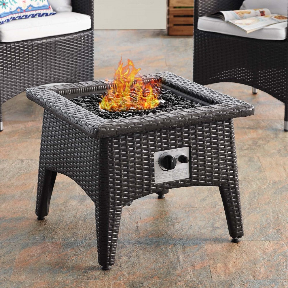 Convene 3 Piece Set Outdoor Patio with Fire Pit, Espresso White, EEI-3729-EXP-WHI-SET