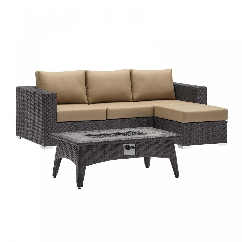 Convene 3 Piece Set Outdoor Patio with Fire Pit, Espresso Mocha, EEI-3724-EXP-MOC-SET