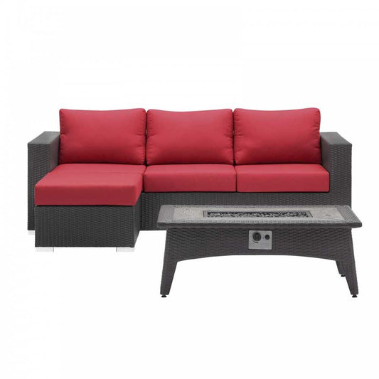 Convene 3 Piece Set Outdoor Patio with Fire Pit, Espresso Red, EEI-3724-EXP-RED-SET