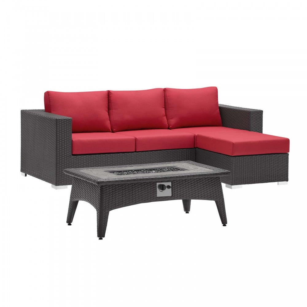 Convene 3 Piece Set Outdoor Patio with Fire Pit, Espresso Red, EEI-3724-EXP-RED-SET