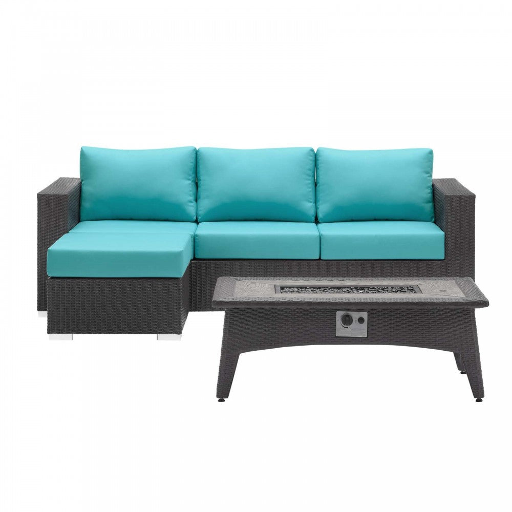 Convene 3 Piece Set Outdoor Patio with Fire Pit, Espresso Turquoise, EEI-3724-EXP-TRQ-SET