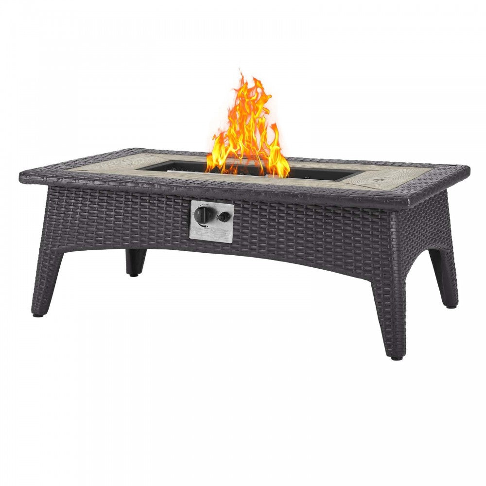 Convene 3 Piece Set Outdoor Patio with Fire Pit, Espresso White, EEI-3724-EXP-WHI-SET