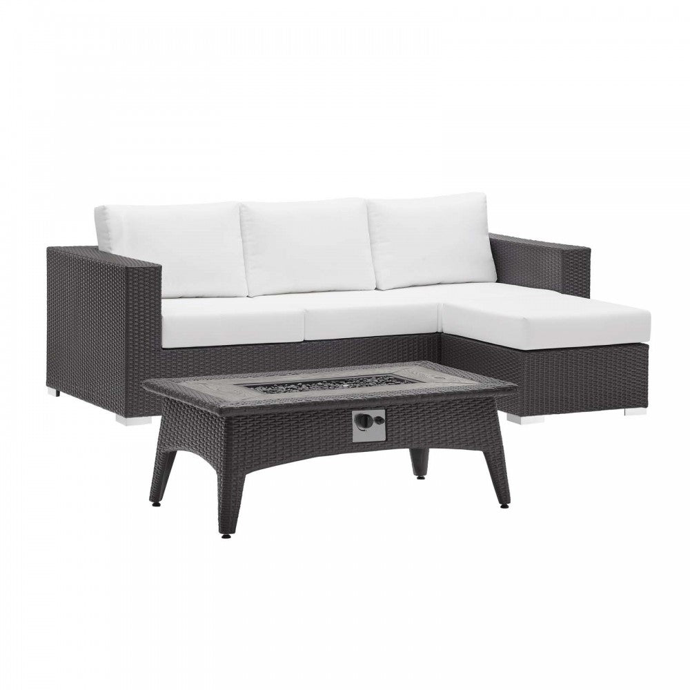 Convene 3 Piece Set Outdoor Patio with Fire Pit, Espresso White, EEI-3724-EXP-WHI-SET