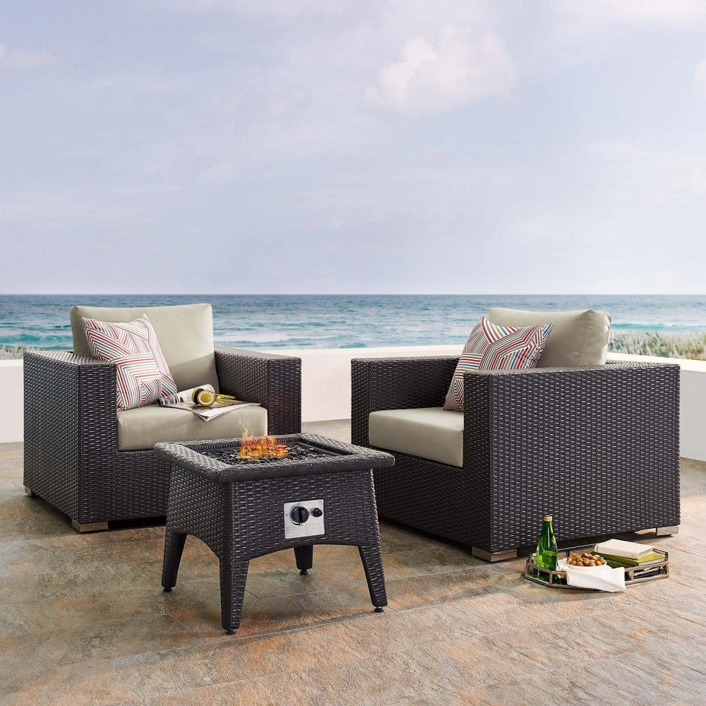 Convene 3 Piece Set Outdoor Patio with Fire Pit, Espresso Beige, EEI-3727-EXP-BEI-SET